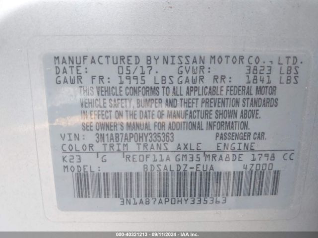 3N1AB7AP0HY335363 Nissan SENTRA SV