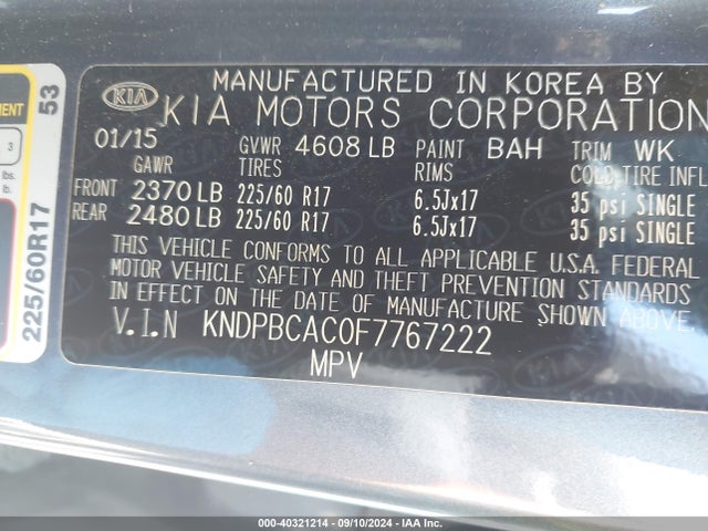KIA Sportage Lx 2015 KNDPBCAC0F7767222 Image 9