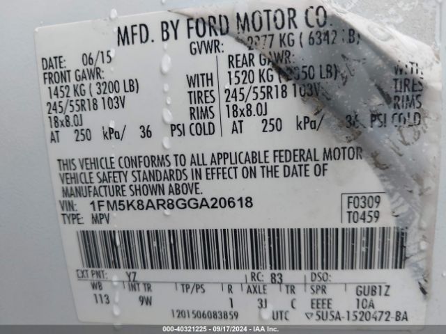 1FM5K8AR8GGA20618 Ford Utility Police Interceptor