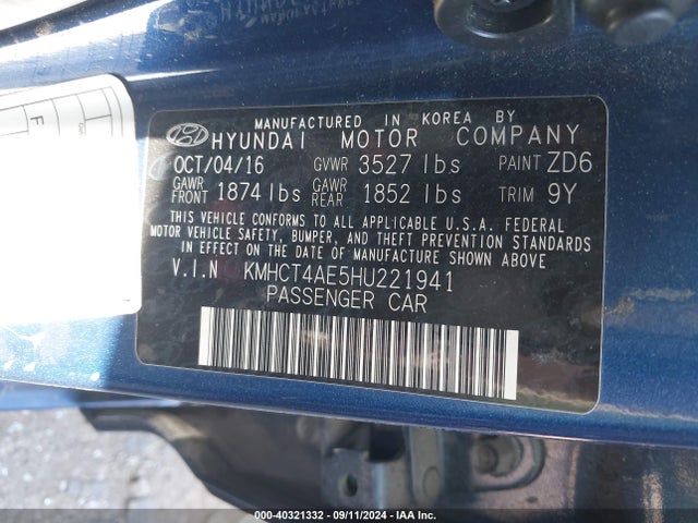 Hyundai ACCENT SE 2017 KMHCT4AE5HU221941 Image 9