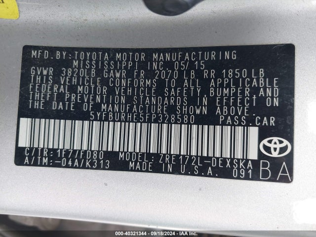 Toyota Corolla S Plus 2015 5YFBURHE5FP328580 Image 9