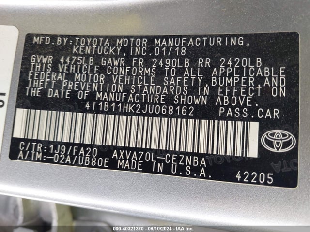 Toyota CAMRY LE 2018 4T1B11HK2JU068162 Image 9
