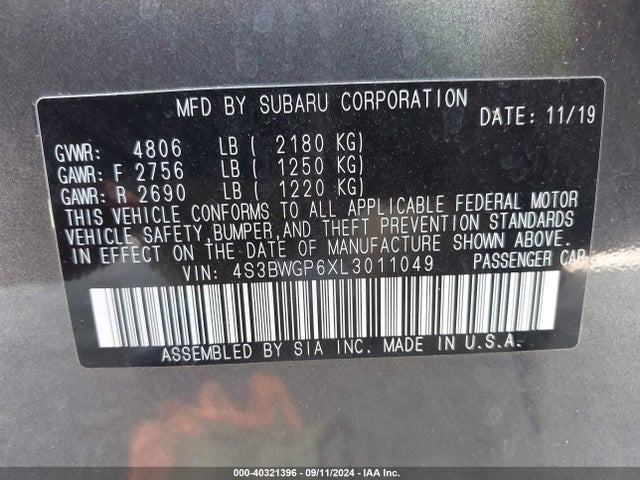 Subaru Legacy Touring Xt 2020 4S3BWGP6XL3011049 Image 9