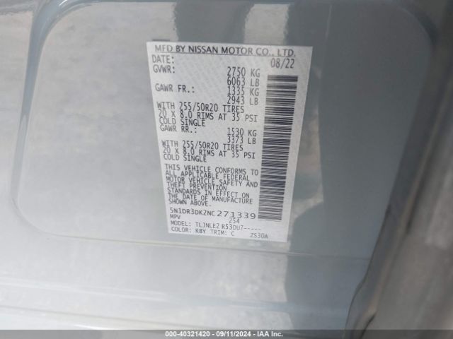 5N1DR3DK2NC271339 Nissan Pathfinder Platinum 4wd