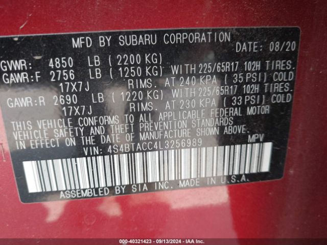 4S4BTACC4L3256989 Subaru Outback Premium