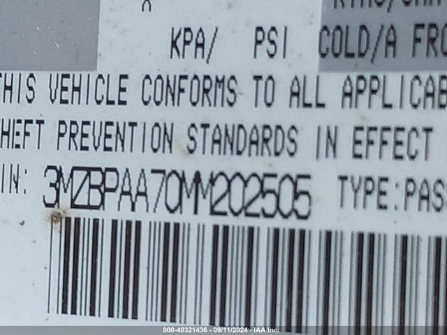 3MZBPAA70MM202505 Mazda Mazda3 2.0