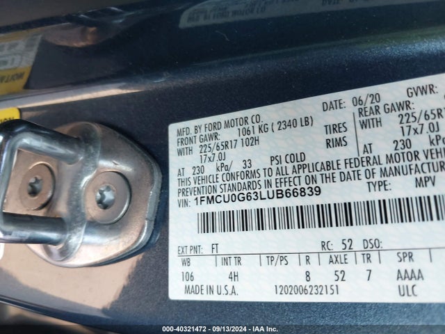 Ford ESCAPE SE 2020 1FMCU0G63LUB66839 Image 9