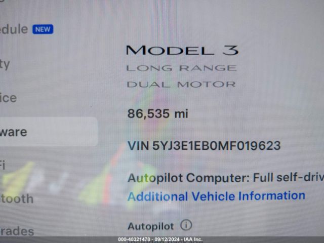 5YJ3E1EB0MF019623 Tesla Model 3 Long Range Dual Motor All-wheel Drive