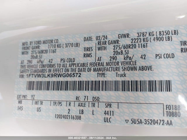 1FTVW3LK9RWG06572 Ford F-150 Lightning Xlt