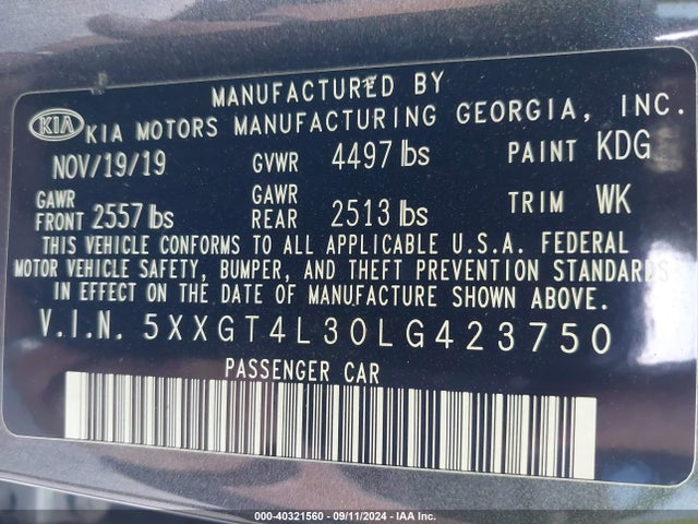 5XXGT4L30LG423750 KIA Optima Lx