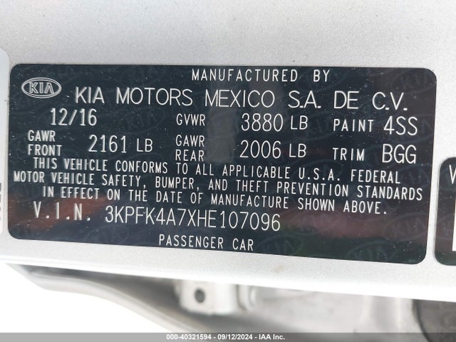 KIA FORTE LX 2017 3KPFK4A7XHE107096 Image 9