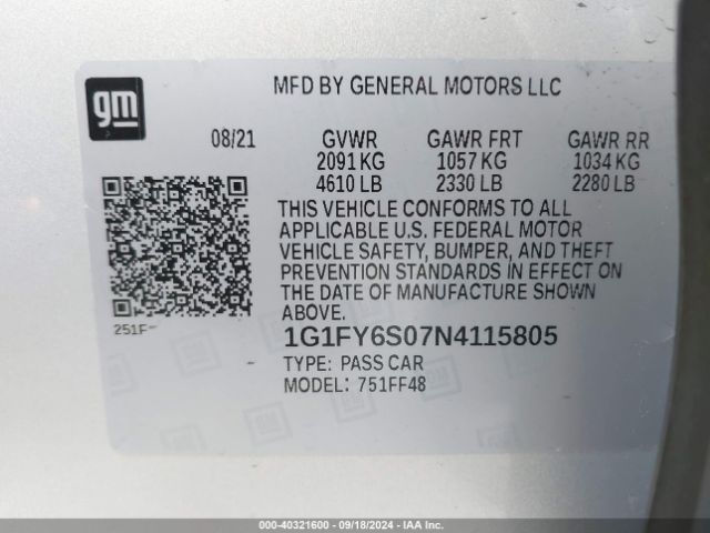 1G1FY6S07N4115805 Chevrolet Bolt Euv Fwd Lt