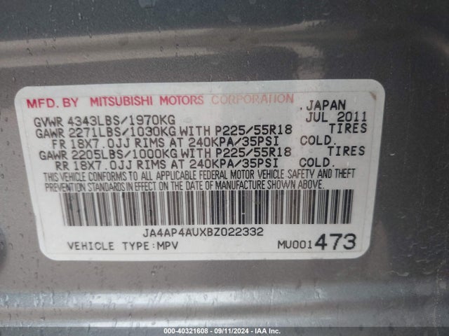 2011 MITSUBISHI OUTLANDER SPORT JA4AP4AUXBZ022332 Photo 8