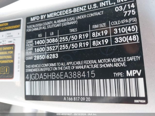 4JGDA5HB6EA388415 Mercedes-Benz Ml 350 4matic