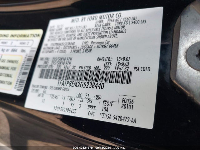 Ford Mustang V6 2016 1FATP8EM2G5238440 Image 9