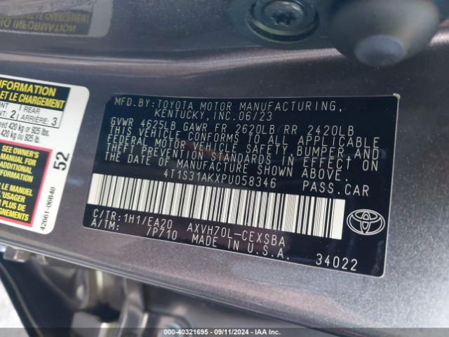 4T1S31AKXPU058346 Toyota Camry Se Hybrid