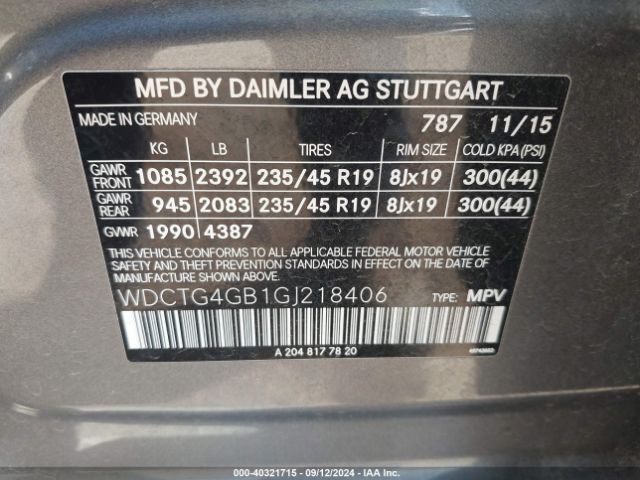 WDCTG4GB1GJ218406 Mercedes-Benz Gla 250 4matic