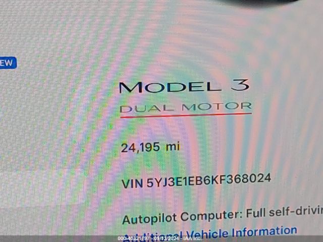 5YJ3E1EB6KF368024 Tesla Model 3 Long Range/performance