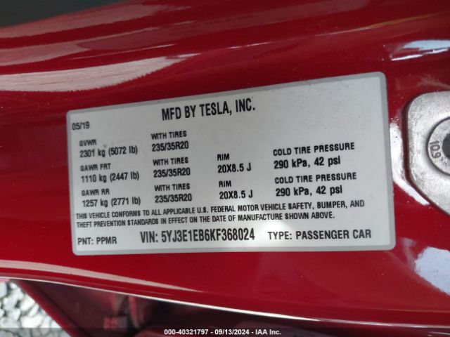 5YJ3E1EB6KF368024 Tesla Model 3 Long Range/performance