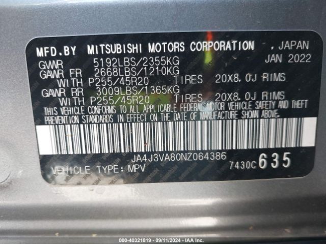 2022 MITSUBISHI OUTLANDER JA4J3VA80NZ064386 Photo 8