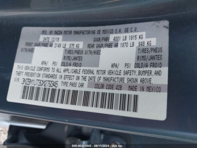 3MZBM1U73GM279345 Mazda Mazda3 I Sport