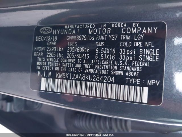KM8K12AA8KU284204 Hyundai Kona Se
