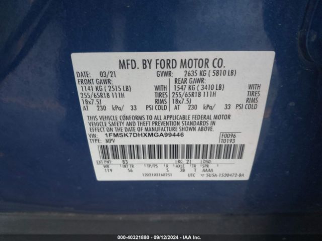 1FMSK7DHXMGA99446 Ford EXPLORER XLT