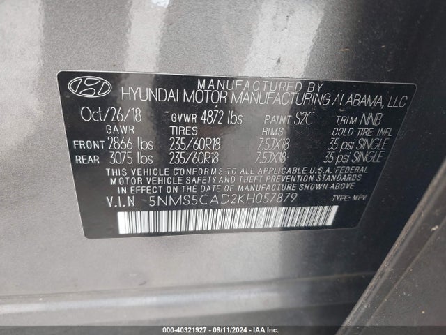 Hyundai Santa Fe Ultimate 2019 5NMS5CAD2KH057879 Image 9