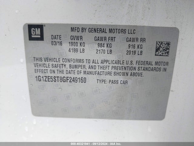 Chevrolet MALIBU 1LT 2016 1G1ZE5ST8GF249160 Image 9