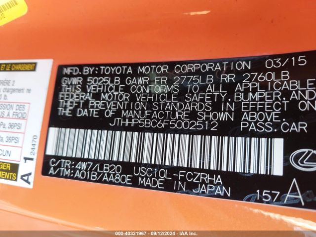 JTHHP5BC6F5002512 Lexus RC F