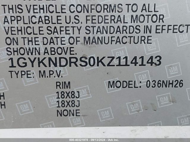 1GYKNDRS0KZ114143 Cadillac XT5 LUXURY