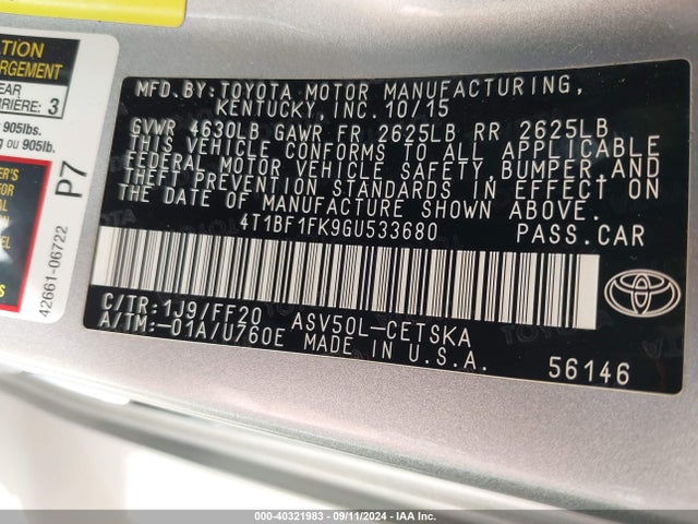 Toyota CAMRY SE 2016 4T1BF1FK9GU533680 Image 9
