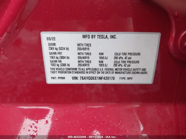 2022 TESLA MODEL Y 7SAYGDEE1NF439178 Photo 8