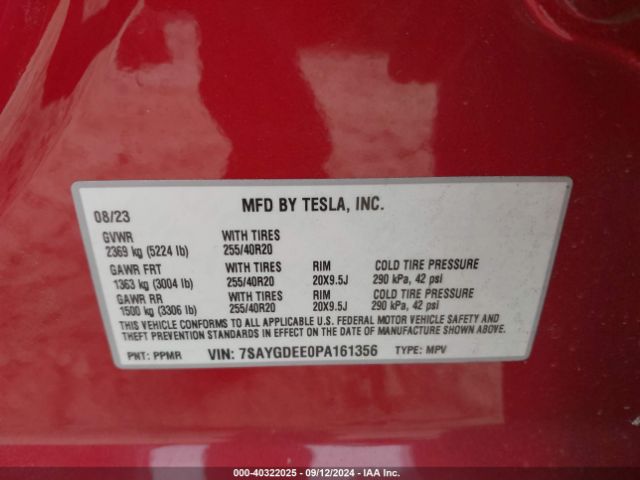 7SAYGDEE0PA161356 Tesla Model Y Awd/long Range Dual Motor All-wheel Drive
