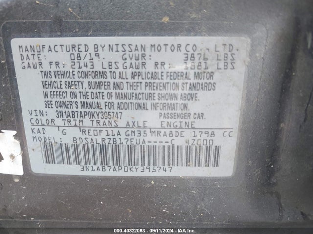Nissan SENTRA SR 2019 3N1AB7AP0KY395747 Image 9