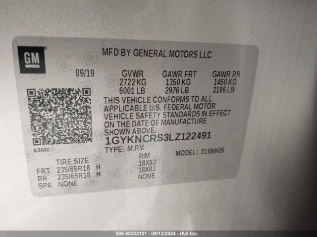 1GYKNCRS3LZ122491 Cadillac Xt5 Fwd Premium Luxury