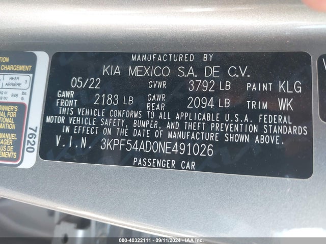 KIA Forte Gt-line 2022 3KPF54AD0NE491026 Image 9