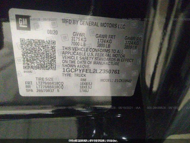 1GCPYFEL2LZ350761 Chevrolet Silverado 1500 4wd  Short Bed Lt Trail Boss