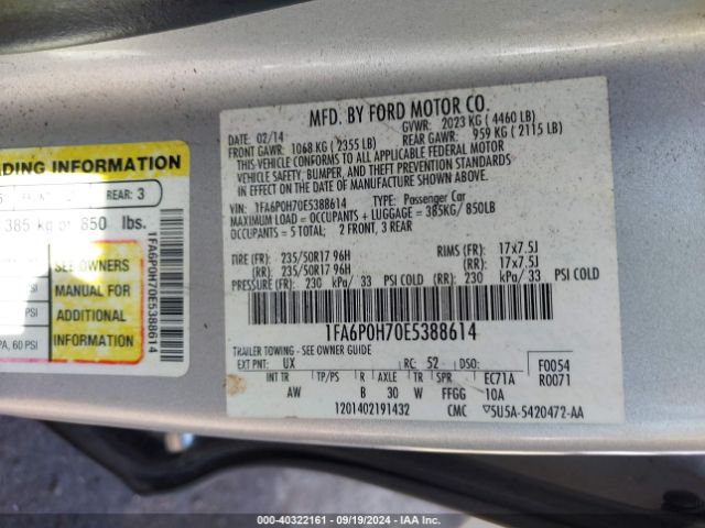 1FA6P0H70E5388614 Ford FUSION SE