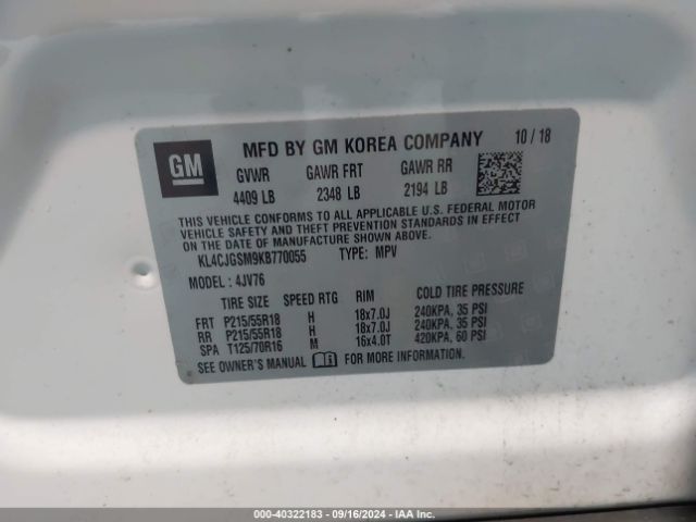 KL4CJGSM9KB770055 Buick Encore Awd Essence