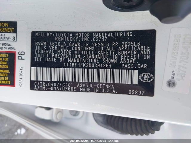 4T1BF1FK2HU394364 Toyota CAMRY LE