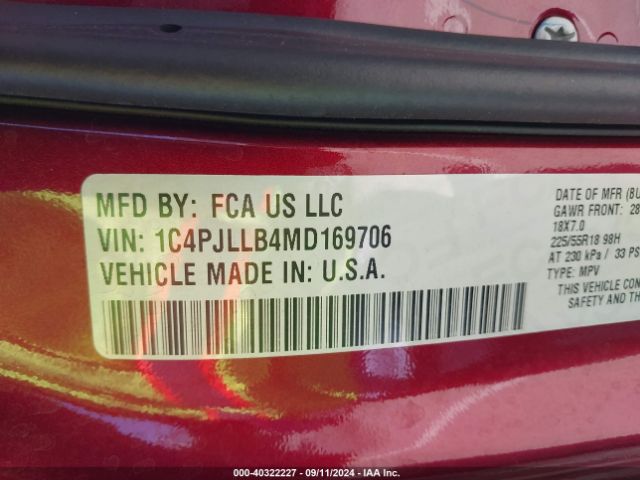 1C4PJLLB4MD169706 Jeep Cherokee Altitude Fwd
