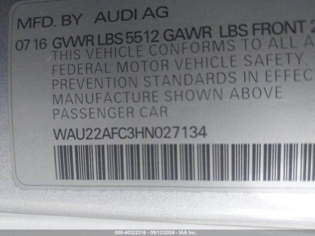 WAU22AFC3HN027134 Audi A7 3.0t Premium Plus