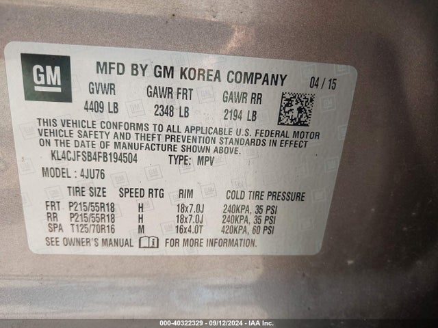 KL4CJFSB4FB194504 Buick Encore Convenience
