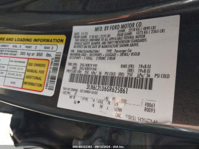 3LN6L2LU6GR625861 Lincoln MKZ HYBRID