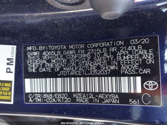 JTDT4RCE1LJ052037 Toyota Corolla Xse