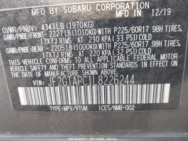 JF2GTAPC1L8226244 Subaru Crosstrek Premium