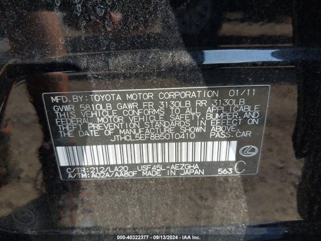 Продаж на аукціоні авто 2011 Lexus Ls 460, vin: JTHCL5EF8B5010410, номер лоту: 40322377