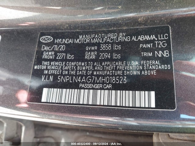 Hyundai ELANTRA SEL 2021 5NPLN4AG7MH018523 Image 9