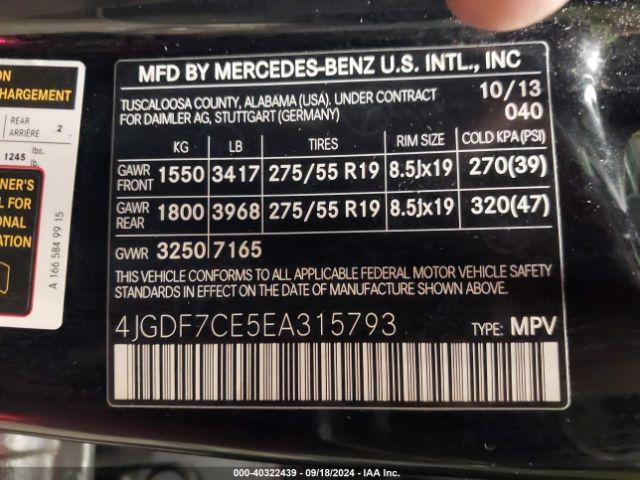 4JGDF7CE5EA315793 Mercedes-Benz Gl 450 4matic